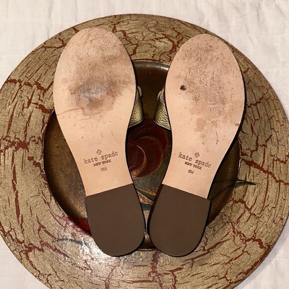 kate spade 6 Brie Kilkie Gold Metallic Leather Slides Sandals - Picture 11 of 16